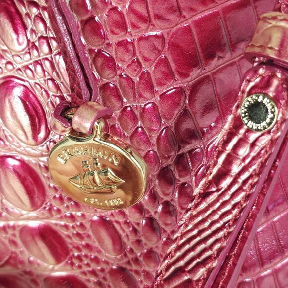 BRAHMIN DUXBURY Medium Pink BLUSH Leather Croc Embossed Ombre Satchel Handbag - Picture 8 of 16